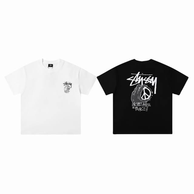 Stussy 斯图西反战标识印花圆领短袖t恤 颜色：黑色 白色 码数：S M L Xl 款号：24234 面料：独家250G纯棉面料 版型：宽松版型 男女同款