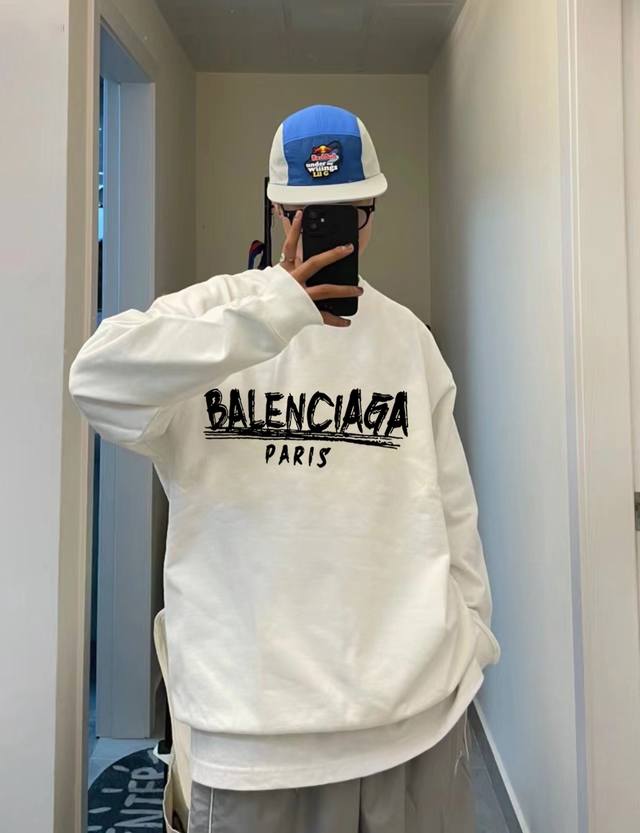 Balenciaga巴黎世家paris系列泼墨涂鸦春季圆领卫衣 原版面料高版本高品质 网红明星同款 优选新疆长绒棉纯棉面料 Pu直喷印花logo工艺 定制定染