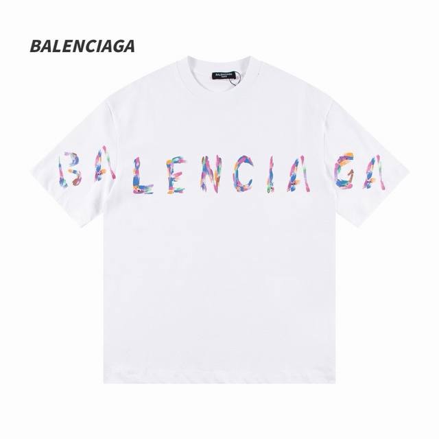 Balenciaga 巴黎世家彩色大logo圆领短袖t恤 独家高品质面料采用280G爽滑棉面料，宽松版型，男女同款。定制进口螺纹+开模定制全套辅料 颜色：黑色