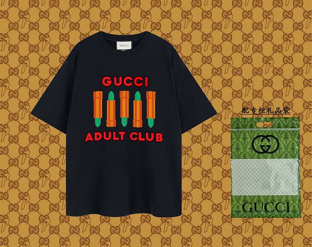 Gucci~古驰 当季新品数码口红印花短袖t恤，耐洗不掉色。无包装 - 颜色：黑色 杏色 - 尺码： S M L Xl 常规版型 - 面料：采用240克纯棉面料