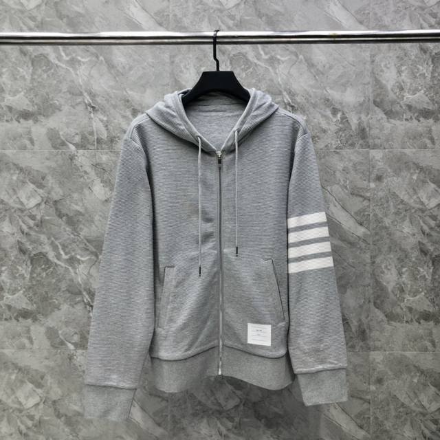 Thomtb 水波纹色织经典拉链外套 码数：0-5 颜色：灰色、藏青、白色