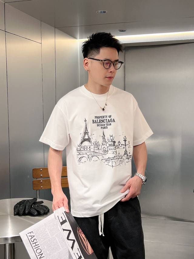 Bal 巴黎 2024早春新款短袖t恤 绣花+巴黎铁塔印花 男女同款 S M L Xl Xxl 五个码 黑色 白色