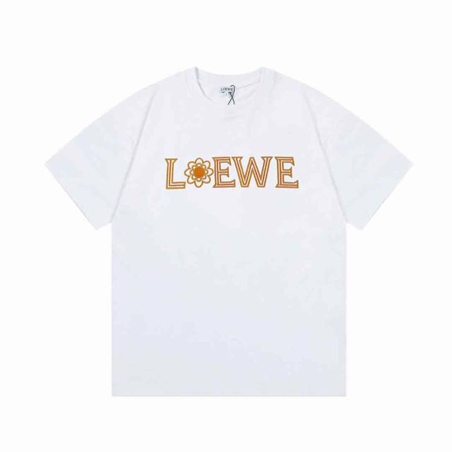 Loewe 罗家 2024新款 定制270G双纱纯棉面料 进口机器高密度太阳花字母logo 男女同款 短袖t恤 颜色：黑 白 尺码：Xs-L