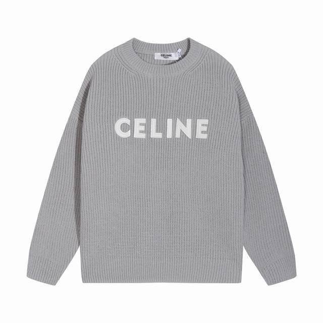 Celine塞琳经典绣标字母圆领羊毛毛衣 颜色：黑色 蓝色 橄榄色 灰色 码数：S M L Xl Xxl