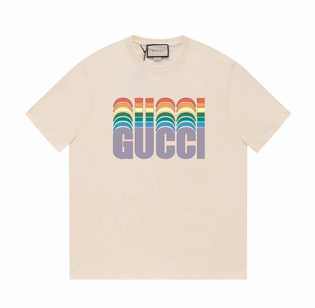 Gucci古驰24Ss夏季系列 G家经典系列彩虹重叠字母t恤 -采用双纱纯棉250G，面料颜色定制定染，不缩水不退色。手感舒服，质感超强全套辅料.潮男潮女必备经