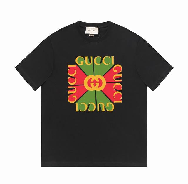 Gucci古驰24Ss夏季系列 G家经典系列几何品牌logo -采用双纱纯棉250G，面料颜色定制定染，不缩水不退色。手感舒服，质感超强全套辅料.潮男潮女必备经