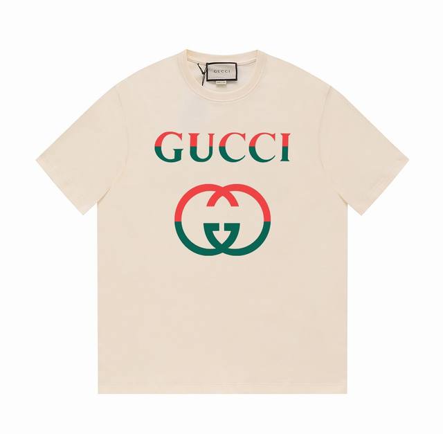 Gucci古驰24Ss夏季系列 G家经典双色标识字母logo -采用双纱纯棉250G，面料颜色定制定染，不缩水不退色。手感舒服，质感超强全套辅料.潮男潮女必备经