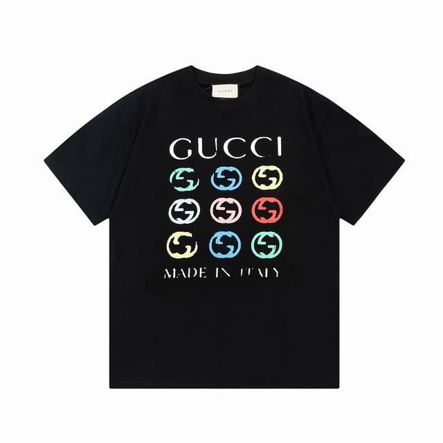 Gucci 古驰 双g字母 九宫格印花 Logo标识精致升级，灵感源自八十年代复古 原版面料 官方同款 短袖t恤 定制260克同缸染面料 手感非常舒服 春夏最新