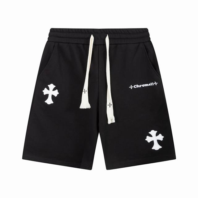 Chromehearts 克罗心 十字架 Logo标识 五分裤、高品质纯棉 面料、特别手感、超级质感 舒适柔软透气 休闲宽松版型 潮流男女同款 短裤 颜色：黑色