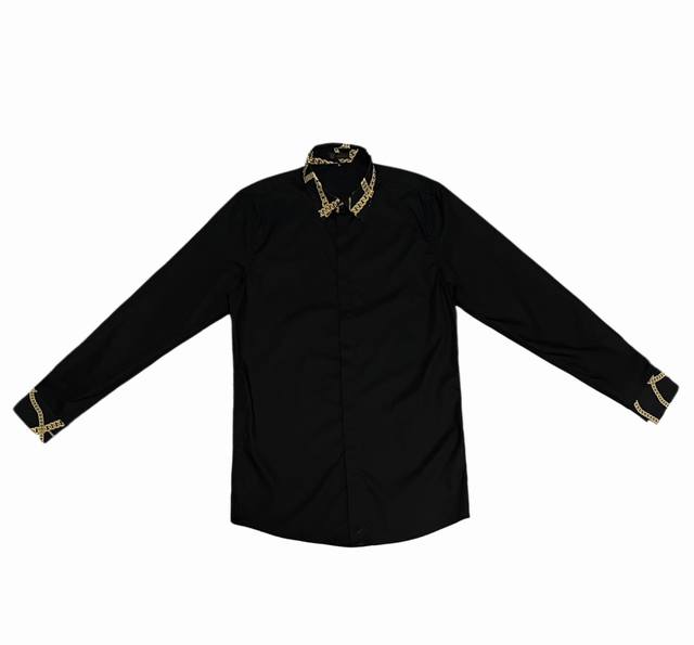 范思哲versace 24早春新款 金色链条图腾印花 高品质长袖衬衫 男女同款 码数：M-3Xl