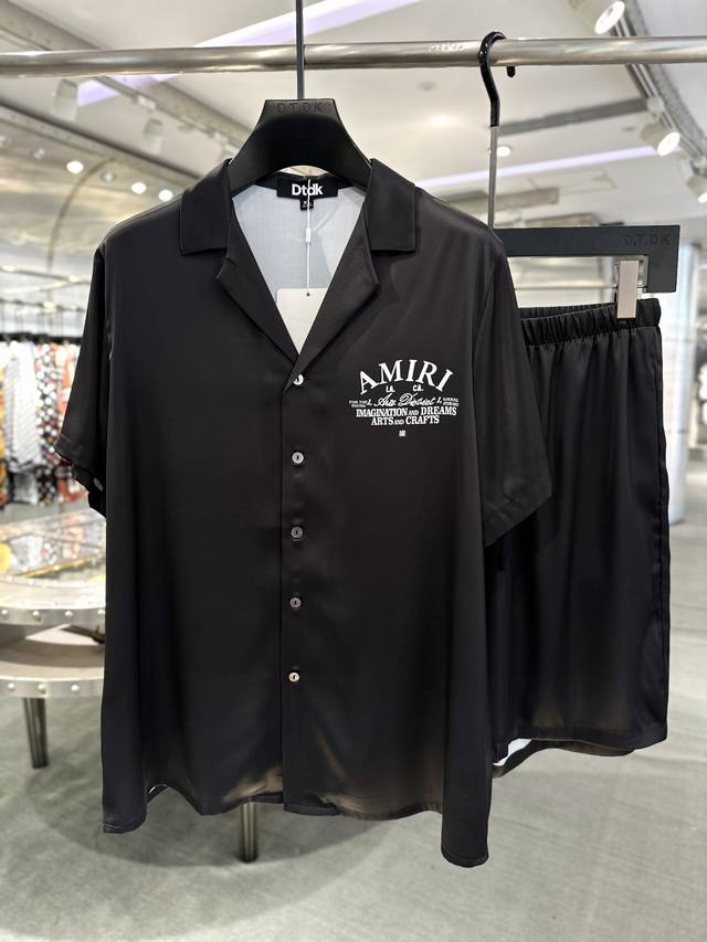 夏季新款 Amiri 潮牌情侣家居套装 独家定制 5A级抗菌天绸丝 裤子抽绳设计 可调节松紧 码数：M-3Xl