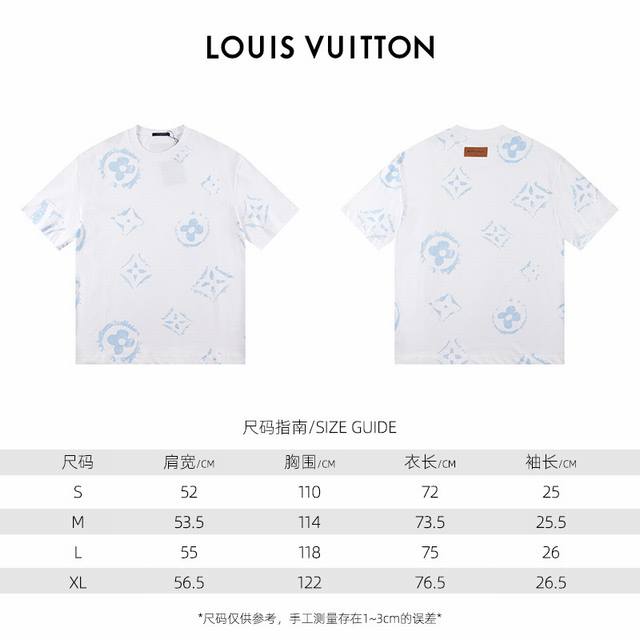 款式：2024新款louis Vuitton短袖t恤 材质：高版本300G双纱精梳棉 尺码： S～Xl 颜色：白色 款号：001