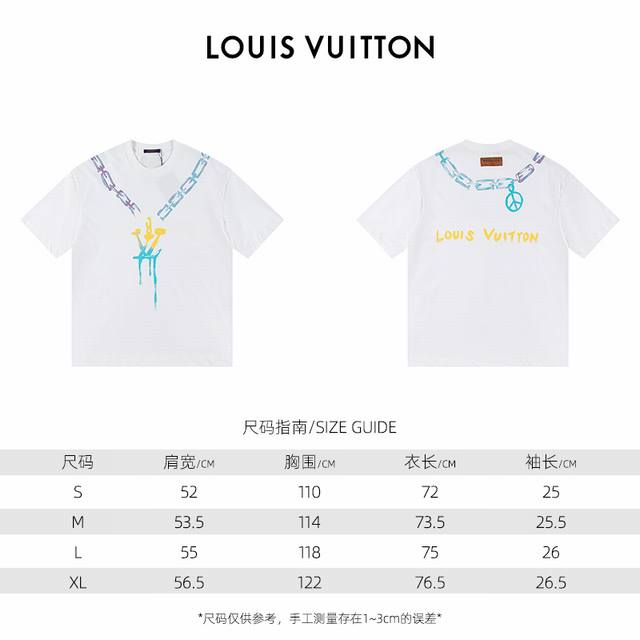 款式：2024新款louis Vuitton短袖t恤 材质：高版本300G双纱精梳棉 尺码： S～Xl 颜色：白色 款号：H078