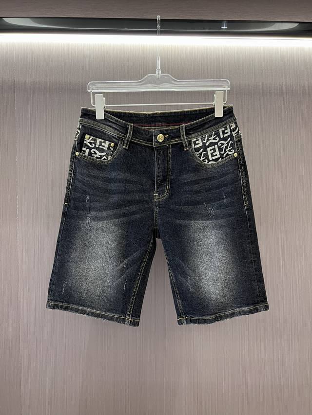 F芬家24Ss夏季新款牛仔短裤 高端品质 面料带弹力 舒适度高 重工复古洗水 高密度刺绣3D数码印花 时尚百搭 码数：30，31，32，33，34，36，38