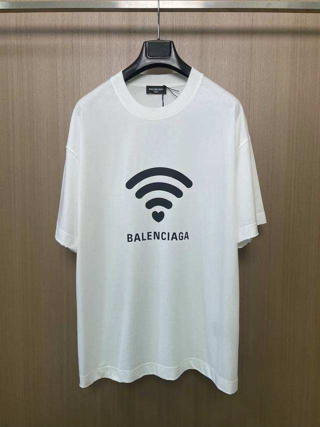 Balenciaga Wi-Fi信号印花短袖印花短袖 300克磅重32支双纱精梳棉面料 小领口 宽松版型 男女同款 黑白双色 码数s-Xl