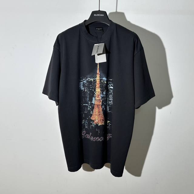 Sss16 2024 Balenciaga 巴黎世家日本东京银座限定 东京塔康丽印花t恤。气质爆款，男女可穿，黑色。码数：Xs-L