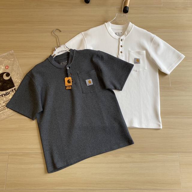 潮人必备carhartt K84 Heavyweight Short-Sleeve Pocket Henley T-Shirt标签舒适亨利领针织套头短袖t恤 L