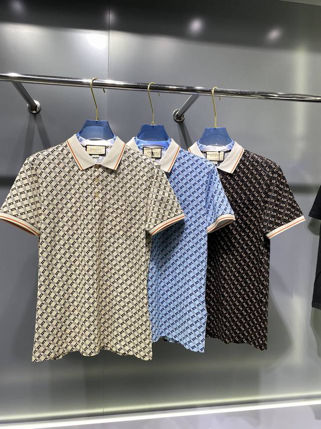 2024# Gu夏季新款短袖t恤polo，客供定制珠地面料，简单时尚款，超级好看！简单大方的款式！满满的高级感，四季可穿。 Size：48-56