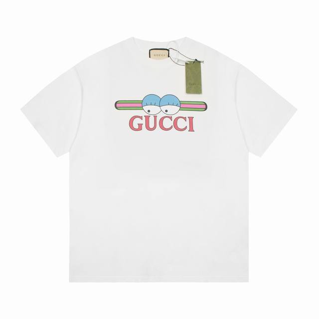古奇 Gucci 24S S 官网同款 印花清晰 春夏短袖t恤 完美细节处理 重磅300克面料 颜色 黑色 白色 码数 S M L Xl Xxl 五码