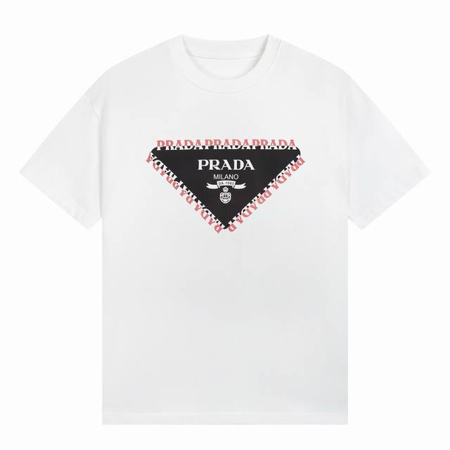 普拉达 Prada 24S S 春夏短袖t恤 新款三角标图案 撞色数码印花 完美细节处理 重磅300克面料 颜色 黑色 白色 码数 S M L Xl Xxl 五