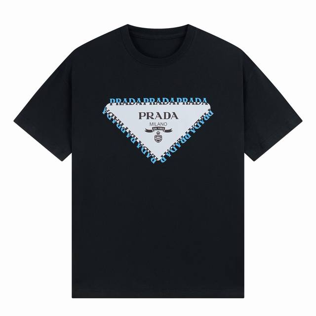 普拉达 Prada 24S S 春夏短袖t恤 新款三角标图案 撞色数码印花 完美细节处理 重磅300克面料 颜色 黑色 白色 码数 S M L Xl Xxl 五
