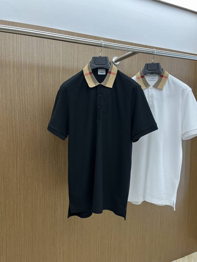 Burberry巴宝莉 24Ss新款男士丝光珠地翻领polo衫 经典格纹 翻领标识 辅料定制 上身舒适轻柔 更显年轻时尚 男生女生穿都好看 A02 颜色：白色