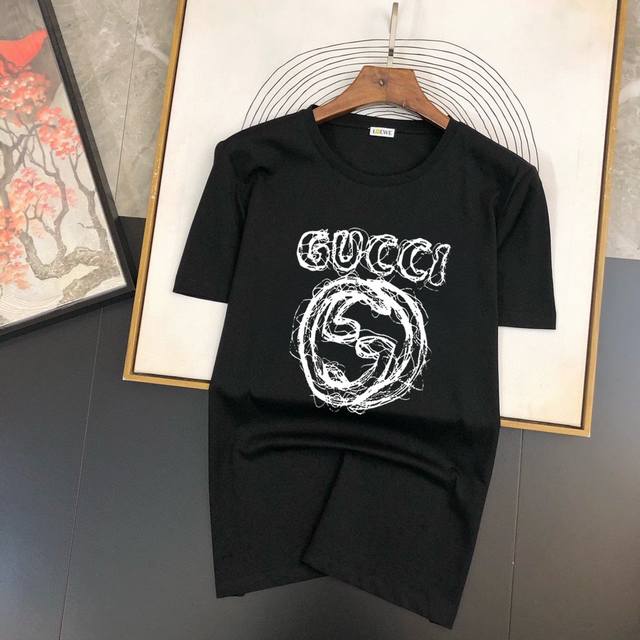 直 品牌 Gucci 古奇 胖子福音 原单男士休闲短袖t恤，2024春夏新品，定制胸前顶级logo 工艺、搭配整件细节 品质及剪裁设计都堪称一流，定制进口丝光棉