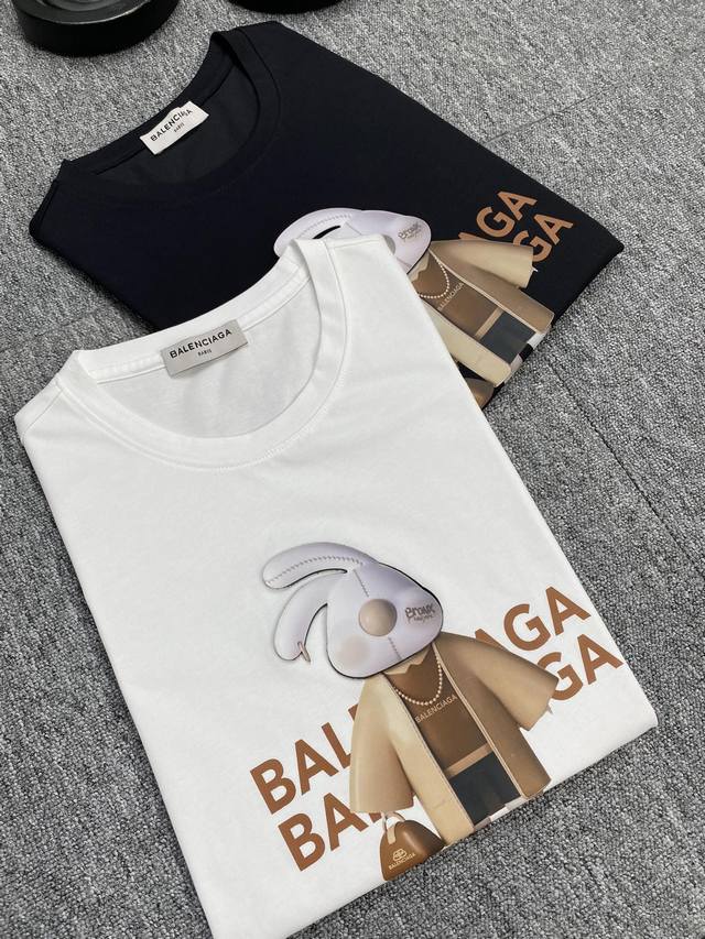 Balenciaga巴黎世家 2024Ss春夏高品质丝光棉短袖t恤 M-6Xl可穿至230斤 顶级原单品质，当下最新工艺要求，顶级订单要求车线做工，超级好搭配，