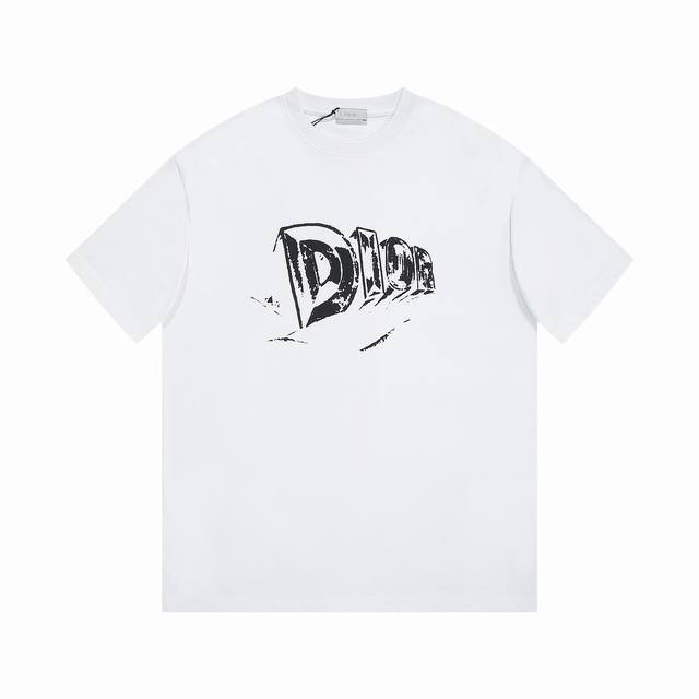 迪奥 Dior 24S S 春夏短袖t恤 字母泼墨印花 完美细节处理 32支双纱重磅纯棉300克面料 颜色 黑色 白色 码数 S M L Xl Xxl 五码