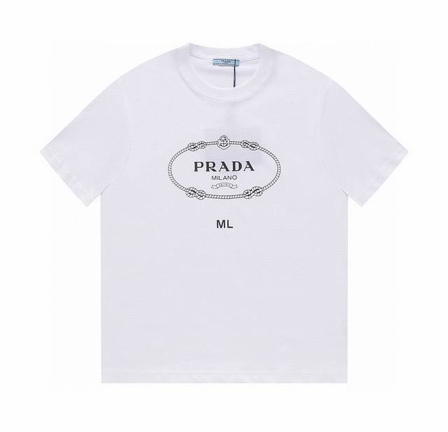 普拉达 Prada 24S S 字母图案 官网同步 二次印花加工 春夏短袖t恤 完美细节处理 32支重磅300克纯棉面料 颜色 黑色 白色 码数 S M L X