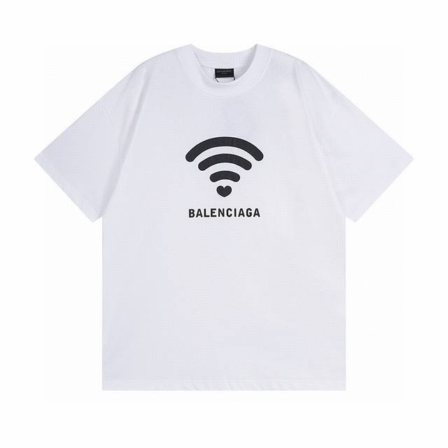 巴黎世家 Balenciaga 24S S Wifi印花 520情人节限定款 官网同步 短袖t恤 完美细节处理 32支双纱重磅300克纯棉面料 颜色 黑色 白色
