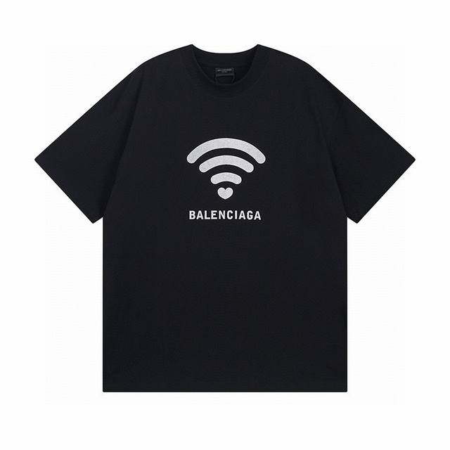 巴黎世家 Balenciaga 24S S Wifi印花 520情人节限定款 官网同步 短袖t恤 完美细节处理 32支双纱重磅300克纯棉面料 颜色 黑色 白色