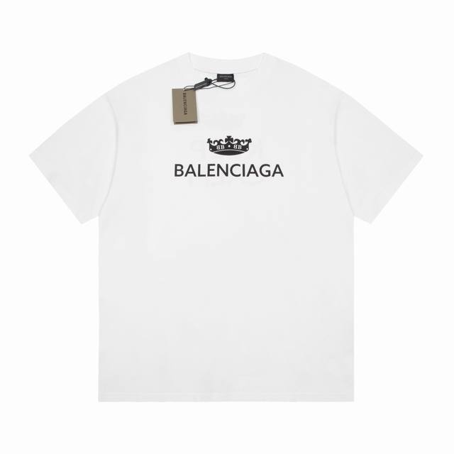 高品质 Balenciga 巴黎世家 皇冠字母短袖t恤 标准的印花技术，纯棉柔软面料，对色定染面料，超精细平网印花工艺，潮流感十足，定染纯棉面料，Os版型，三标