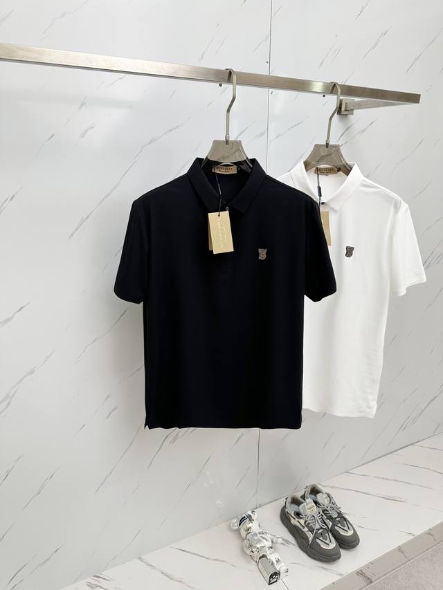 Bur 2024# 夏季新款短袖t恤polo，客供定制珠地面料，简单时尚款，超级好看！简单大方的款式！满满的高级感，四季可穿。 颜色：黑色 白色 Size：48