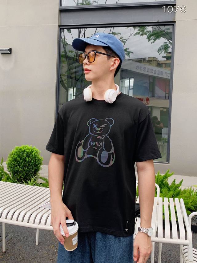 New｜Fendi刺绣短袖 面料：纯棉 260G 颜色：白色 黑色 尺码：M L Xl Xxl 3Xl 男女同款