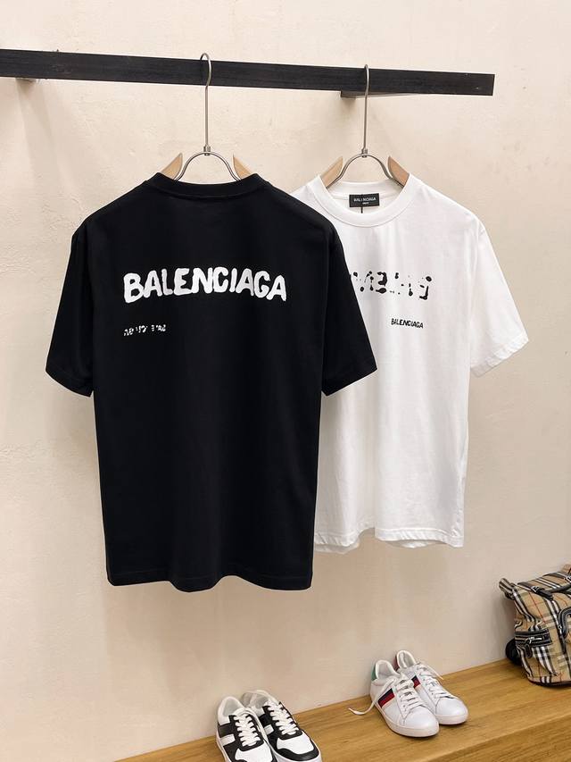 Balenciaga 巴黎世家 高版本 24 Ss春夏新款棉质圆领短袖t恤 胸前重工刺绣标识 顶级纯棉面料定制 标准版型 男女同款 码数：Xs S M L Xl